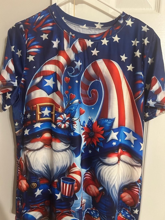 Tops - Ladies Patriotic Gnome Tee - Blue / Red / White